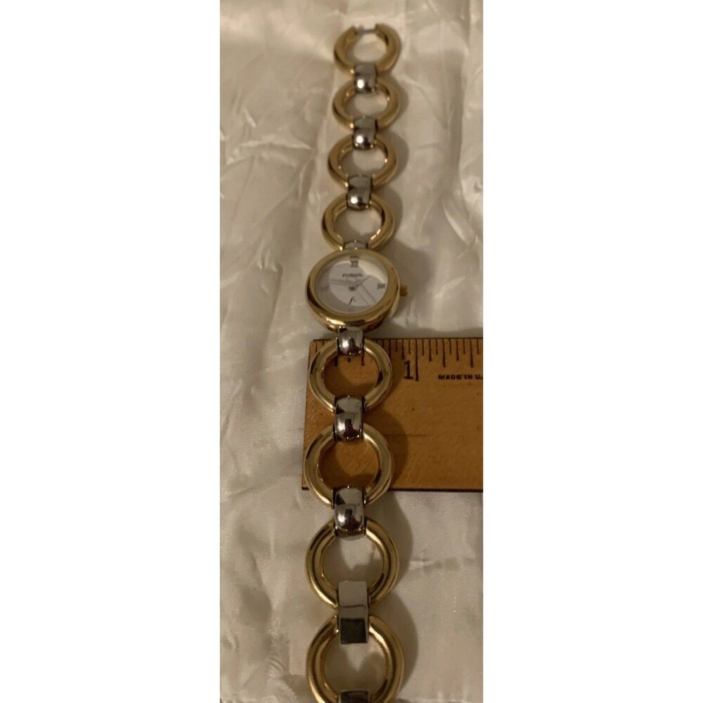 Fossil F2 Bracelet Watch Gold Silver Tone Circles ES-8822 Round Dial New Battery - Picture 7 of 7
